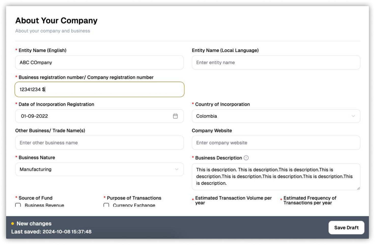 Image showing the registration of business details